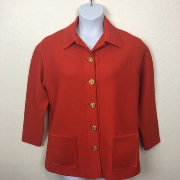 Hedy Knits Cardigan Librarian Jacket Womens Vintage 3/4 Sleeve Red Orange XL - Picture 1 of 14